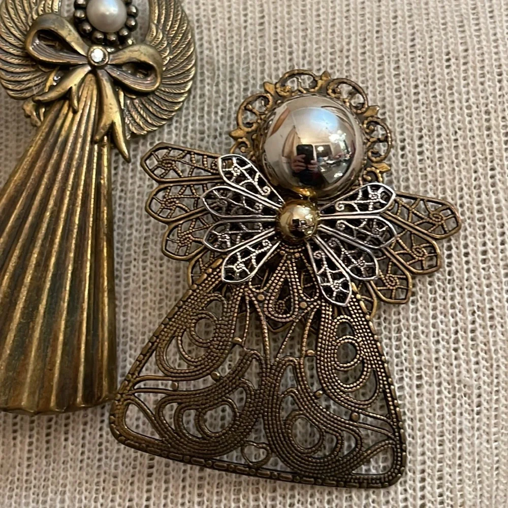 Vintage Brass Multi Metal Angel Brooch Set